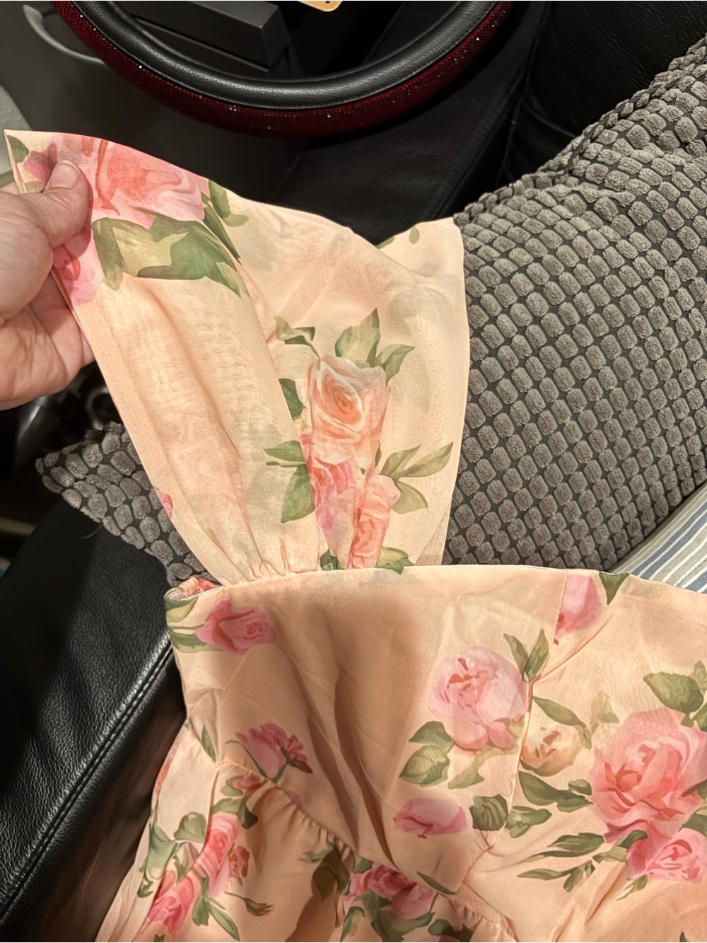 SHEIN Peach Floral A-line Dress with Pink Rose Print